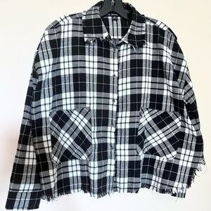 Black and White Plaid Button-Up Jacket